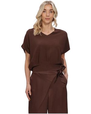 Summum Truien & Vesten ,Bruin ,Polyester V-Hals Trui Viscosemix Knit