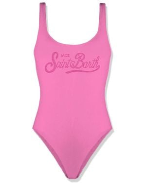Mc2 Saint Barth Rosa Badeanzug Mit Strass-Logo-Stickerei - Pink