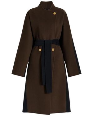 Alberta Ferretti Jassen ,Bruin ,Wol Lange Jas Van Bicolor Wol En Kasjmier - Zwart