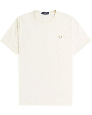 Fred Perry Beiges Baumwoll-Ringer-T-Shirt - Weiß