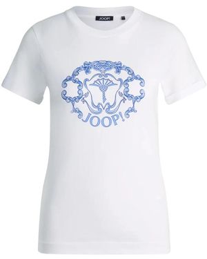 Joop! T-Shirt Met Logo Design Afbeelding En Kristallen Details - Wit