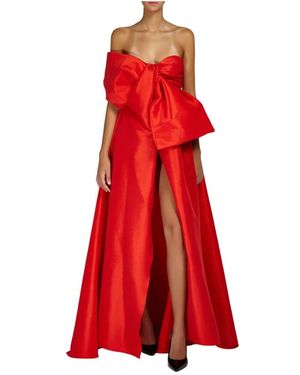 Doris S Kleedjes ,Rood ,Rode Elegante Lange Jurk Met Zijwaartse Split En Voorstrik