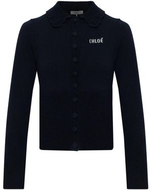 Chloé Truien & Vesten ,Blauw ,Wol Wol Cardigan Met Kraag