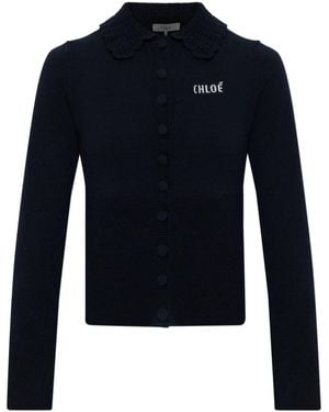 Chloé Woll-Strickjacke Mit Kragen - Blau