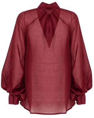 PHO® Firenze Overhemden ,Rood -Bow Blouson-Sleeve Blouse