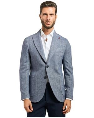 MULISH Weiße Einreiher-Jacke Mit Aufgesetzten Taschen - Blau