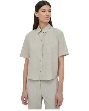 Theory Overhemden ,Wol Cropped Blouse Met Korte Mouwen - Grijs