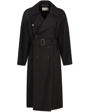 Saint Laurent Belted Coats - Negro