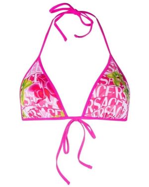 Versace Top de bikini con logo y estampado floral - Rosa