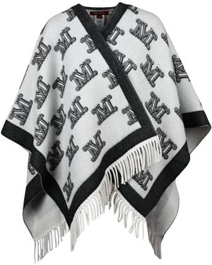 Max Mara Jassen ,Wit ,Wol Poncho - Zwart