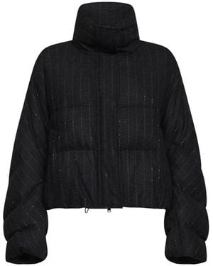 Brunello Cucinelli Jassen ,Grijs ,Wol Pinstripe Wool-Blend Bomber Jacket - Zwart