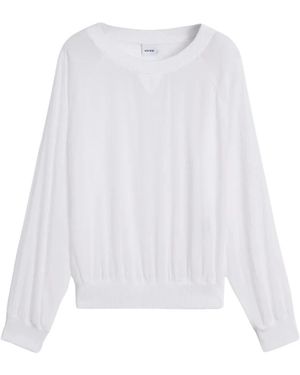 Aspesi Overhemden ,Wit ,Katoen Blusa Met Ribgebreide Ronde Hals
