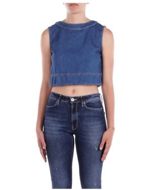 Weekend by Maxmara Stylisches Baumwolltop Mit Hohen Bändern - Blau