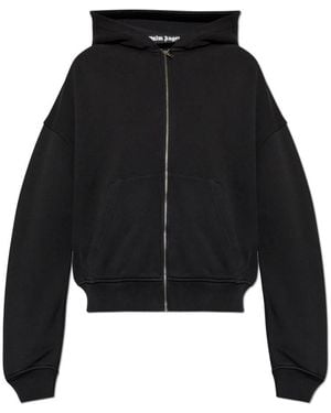 Palm Angels Hoodies & Sweatvesten ,Zwart ,Katoen Back Curved Logo Hoodie