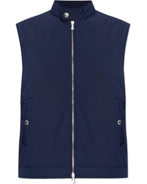 Eleventy Jassen ,Blauw ,Leer Geïsoleerd Vest Met Opstaande Kraag