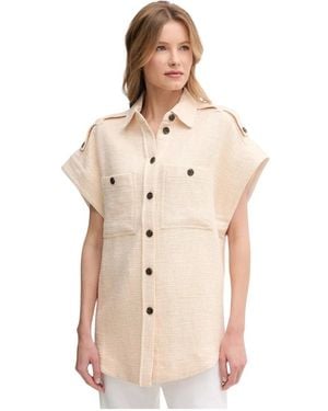 Mos Mosh Overhemden ,Katoen Button Pocket Shirt - Naturel