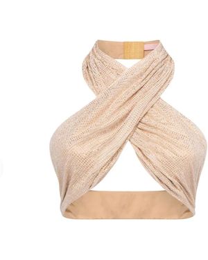 TWENTYFOUR Tops ,Gathered Neck Button-Back Top - Naturel
