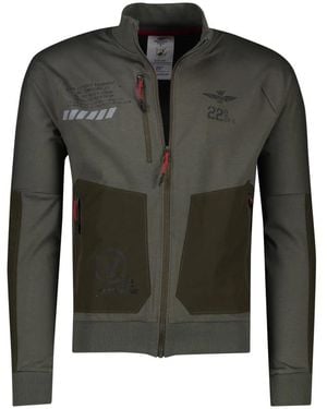 Aeronautica Militare Groene Geprinte Vest Met Rits