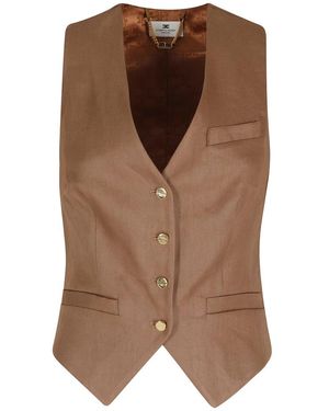 Elisabetta Franchi Jassen ,Bruin ,Leer Kort Gilet