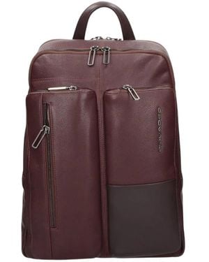 Piquadro Brauner Leder-Laptop-Rucksack