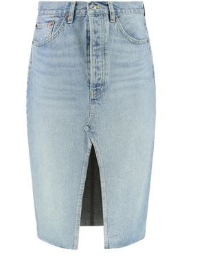 RE/DONE Denim Rok Met Metalen Knopen En Raffelige Zoom - Blauw