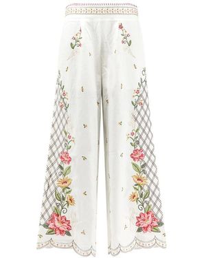 FARM Rio Broderie Fleur Pantalon Large - Wit