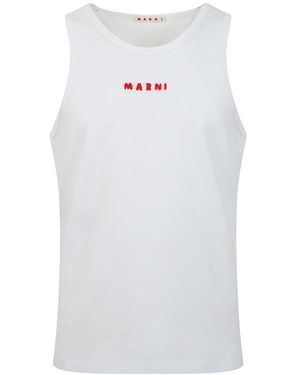 Marni Schwarzes Baumwolltanktop Mit Mohair-Stickerei - Weiß