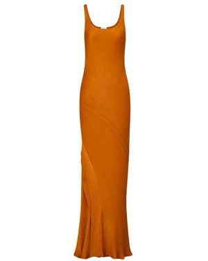 Saint Laurent Langes Tank-Kleid Aus Seidensatin - Braun