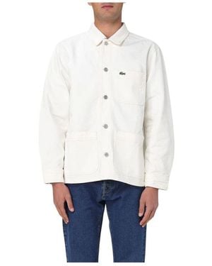 Lacoste Blaue Baumwoll-Chore-Coat-Jacke - Weiß