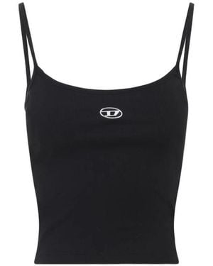 DIESEL Ribbed Tank Top Met Metallic Oval D - Zwart