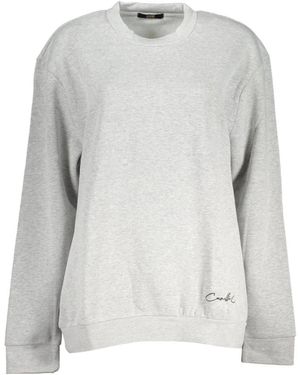 Roberto Cavalli Maglione grigio ricamato a maniche lunghe