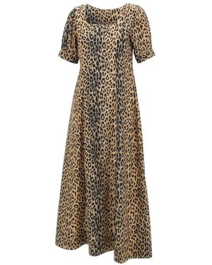 RIXO London Kleedjes ,Bruin ,Katoen Kathleen Katoenen Midi Jurk - Naturel