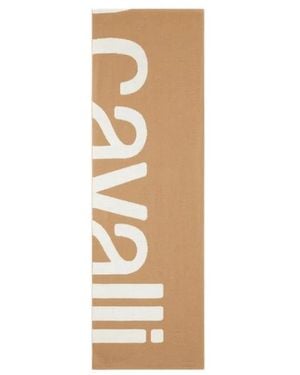 Roberto Cavalli Accessoires ,Bruin ,Wol Wool Blend Sjaal Met Logo - Naturel