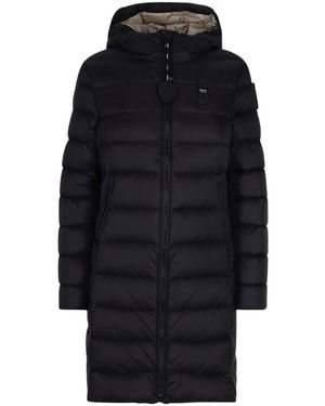 Blauer Lange Daunenjacke - Schwarz