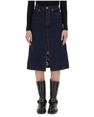 Burberry Japanischer Jeans-Midi-Rock Mit Schlitz Vorne - Blau