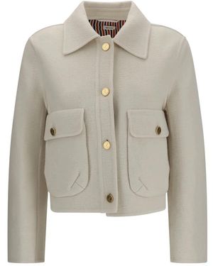 Thom Browne Jassen ,Wit ,Wol Wol Met Klokmouwen Jas - Grijs