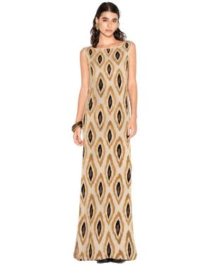Akep Kleedjes ,Lange Mouwloze Jurk Met Geometrisch Patroon - Metallic