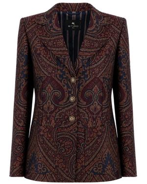 Etro Jassen ,Veelkleurig ,Katoen Paisley Jacquard Jas - Bruin