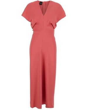 Plain V-Hals Maxi Jurk Met Korte Mouwen - Rood
