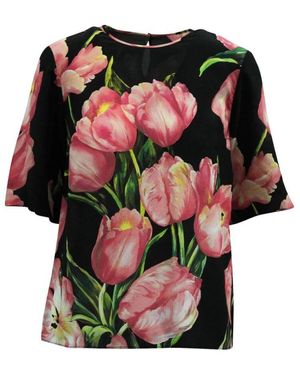 Dolce & Gabbana Schwarzer Seidenblumenprint-Pullover