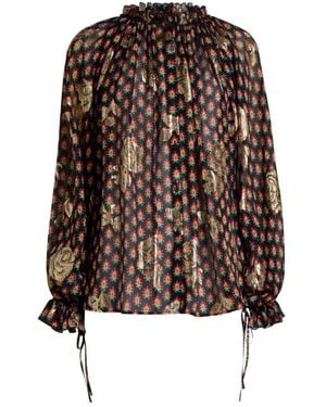 Etro Blouse Met Ruches En Kant - Bruin