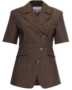 Ganni Wolblazer Met Korte Mouwen - Bruin