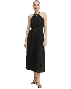 Twinset Langes Plissee-Georgette-Kleid Mit Gürtel - Schwarz