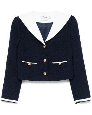 Self-Portrait Jacket With Collar - Blue
