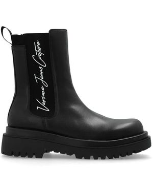Versace Schwarze Logo Stiefeletten Gummisohle