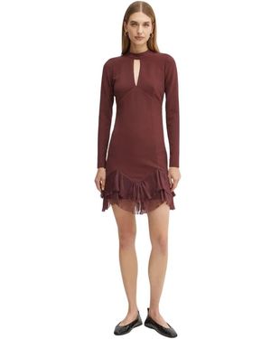 Twinset Kleedjes ,Bruin ,Polyester Plissé Tulle Kort Jurk - Rood