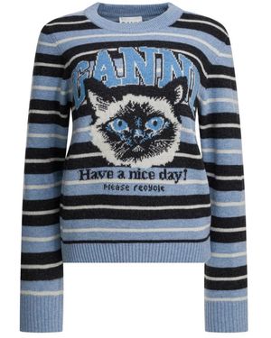 Ganni Round-Neck Knitwear - Blue