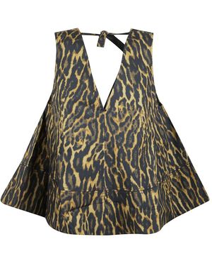 Ganni Leopard Cotton A-Line Top - Grün