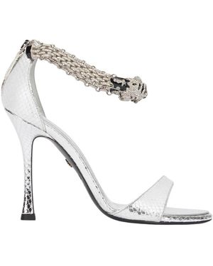Roberto Cavalli Schoenen ,Grijs ,Leer Tijgerhak Metalen Sandalen - Wit