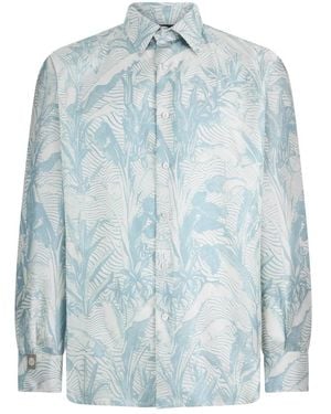 Billionaire Overhemden ,Blauw ,Printed Silk Shirt Palms All-Over